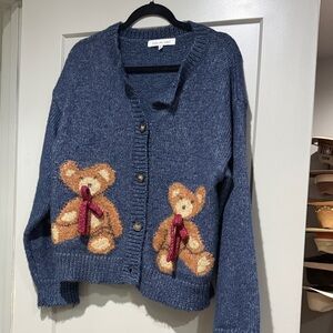 Blue Teddy Bear Cardigan Sweater